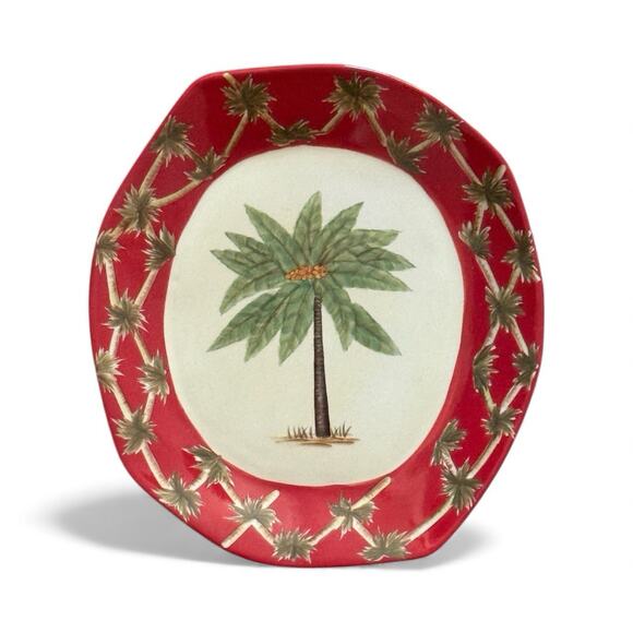 Set of 4 Pacific Rim Plates Palm Tree Green Red Border Wall Hanging Decor EUC - Picture 5 of 9